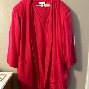 Saks Fifth Avenue Sz 24 Red 100% Silk Dress and Duster Jacket Set Plus Size 24